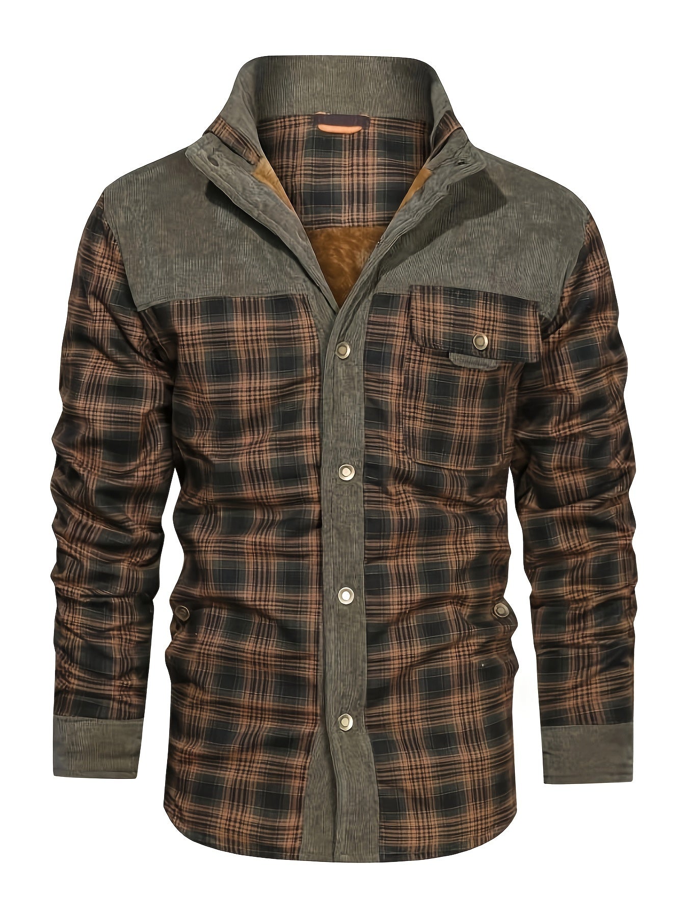 Men's Cozy Plaid Jacket - Casual Fall/Winter Button-Up with Lapel Collar