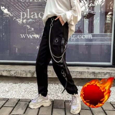 Cargo Pants Men Chains Pocket Punk Black Sweatpants Gothic Harajuku Jogger Trousers Women Clothing Hip-Hop Streetwear