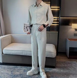 Men Sets Solid Color Lapel Long Sleeve Pockets Shirt & Straight Pants 2PCS Loose Streetwear Men Casual Suits 5XL