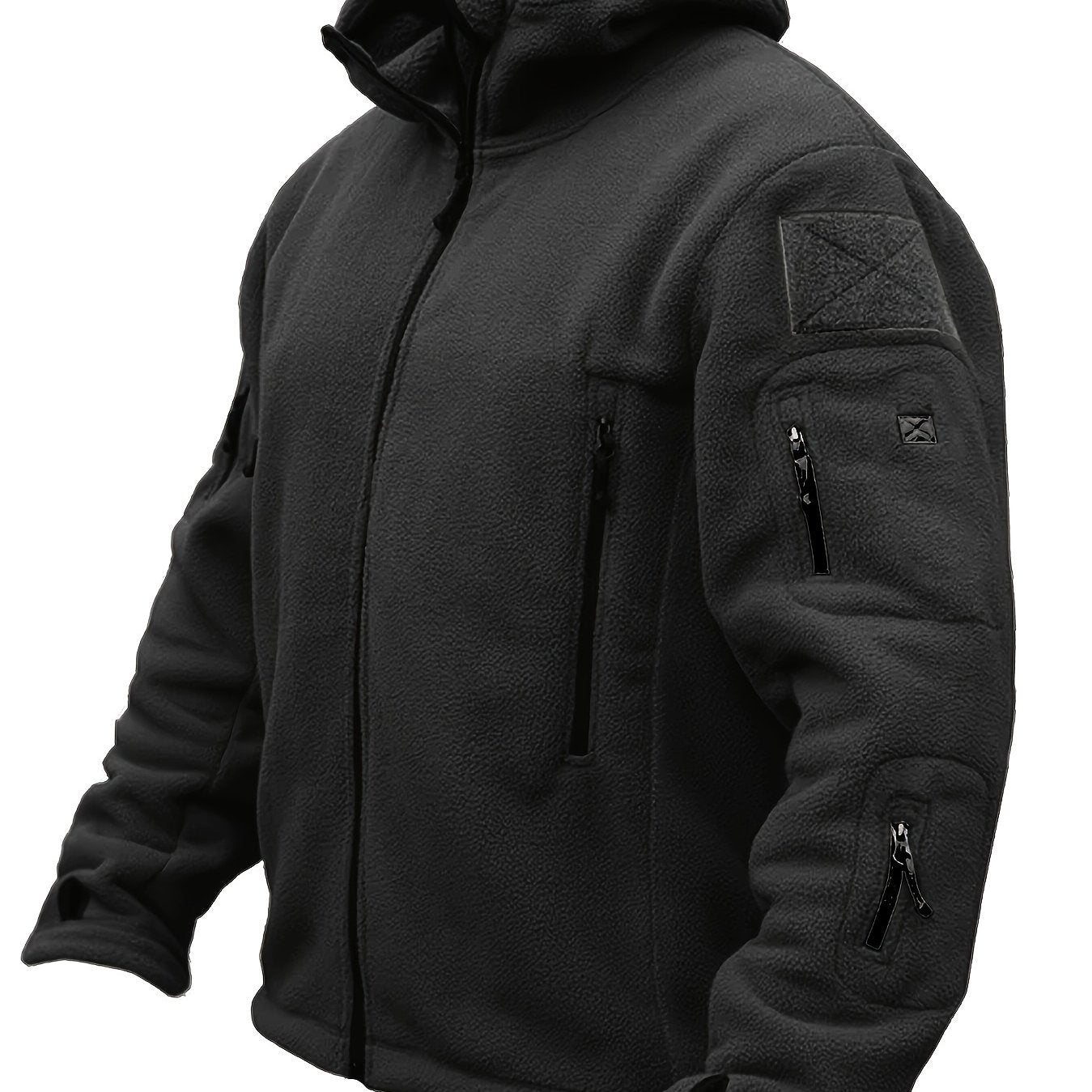 Windproof Fleece Jacket - Men's Cozy Hooded Coat - Zipper, Solid Color, Multiple Pockets for Autumn and Winter