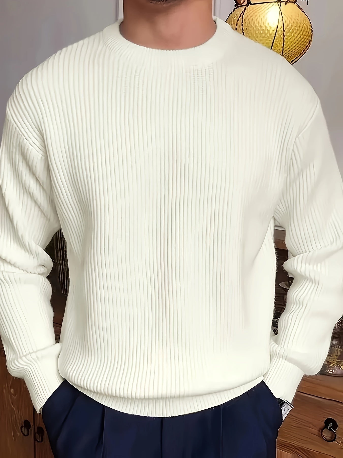 Plus Size Solid Textured Sweater - Men's Fashion Casual Knit Pullover for Spring Fall Winter - Men's Clothing