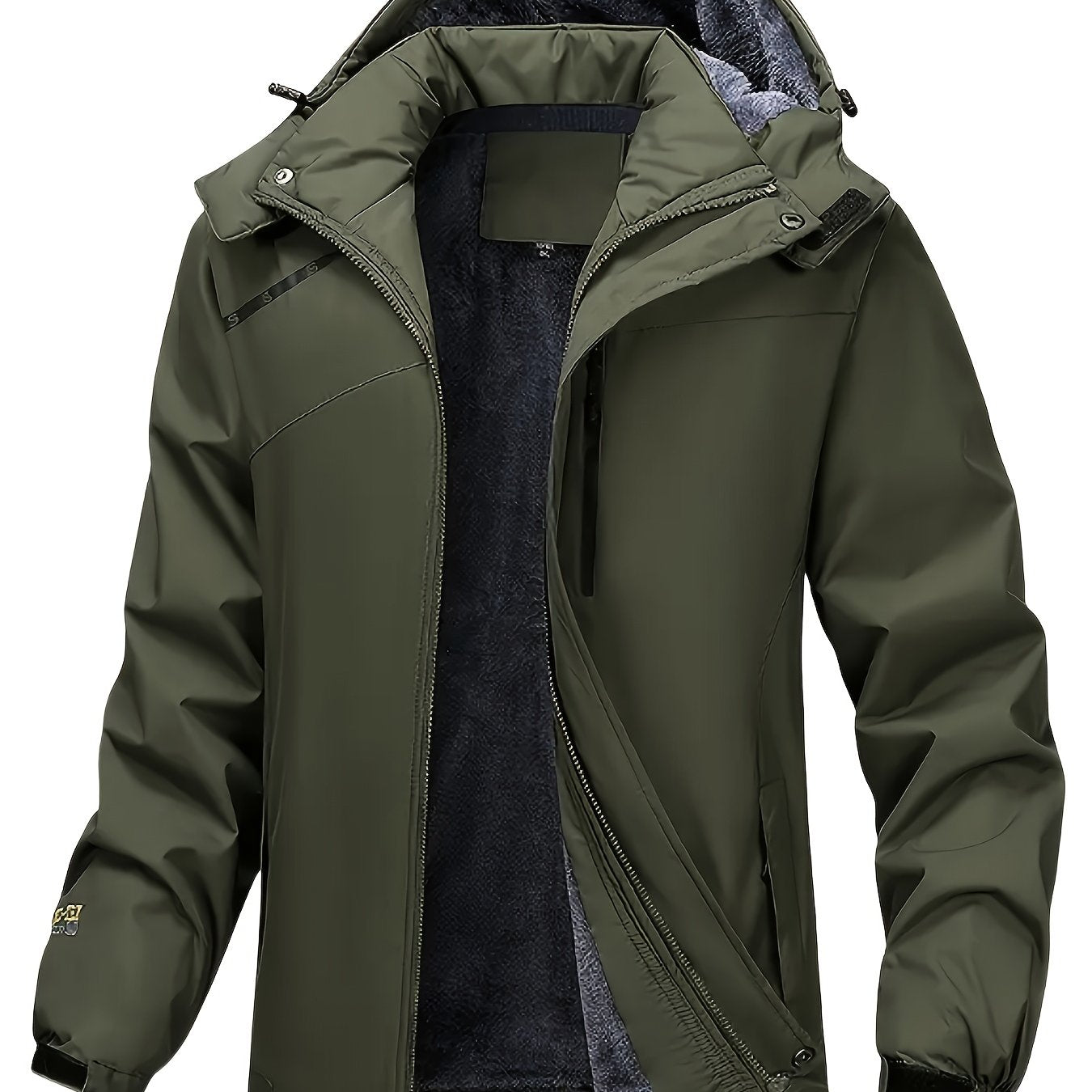 Thick Warm Hooded Polyester Jacket - Men's Casual Windproof Leisure Style Outerwear for Fall/Winter - Zip-Up Conventional Version Autumn/Winter