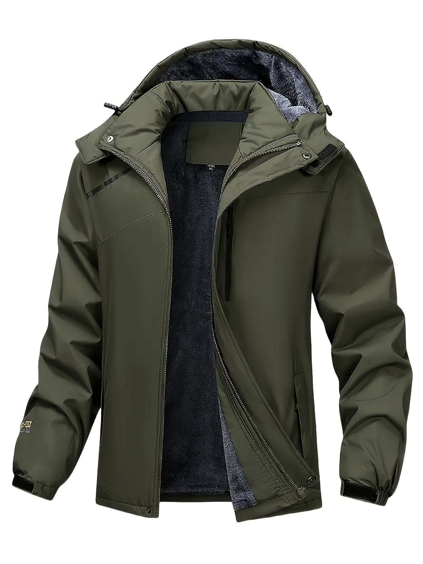 Thick Warm Hooded Polyester Jacket - Men's Casual Windproof Leisure Style Outerwear for Fall/Winter - Zip-Up Conventional Version Autumn/Winter