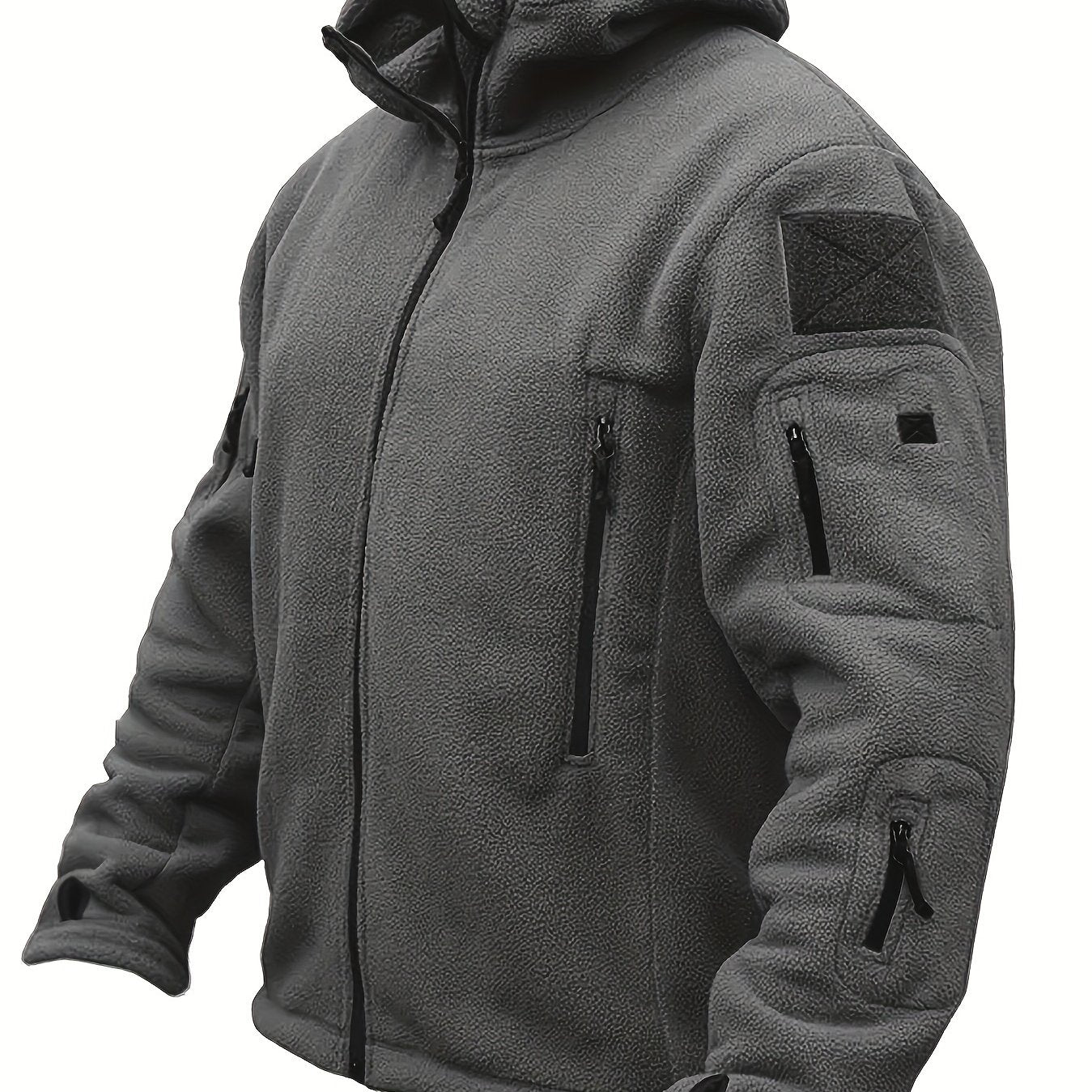 Windproof Fleece Jacket - Men's Cozy Hooded Coat - Zipper, Solid Color, Multiple Pockets for Autumn and Winter