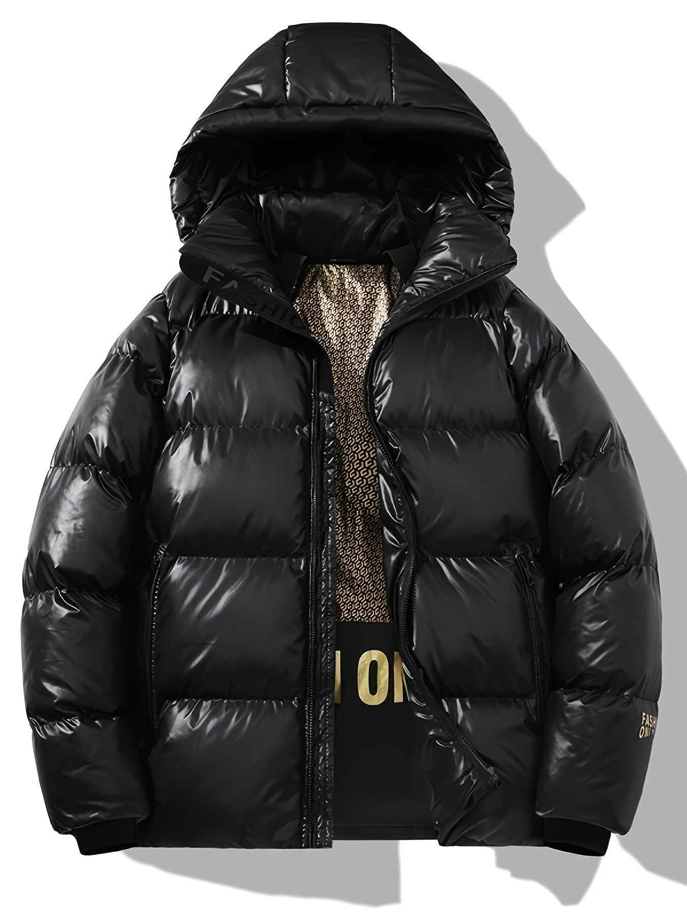 Men'S Winter Hooded Jacket, Casual Solid Color Polyester 100% with Pockets, Regular Fit, Non-Stretch Woven Fabric, Warm Thickened Coat with Polyester Fiber Filling