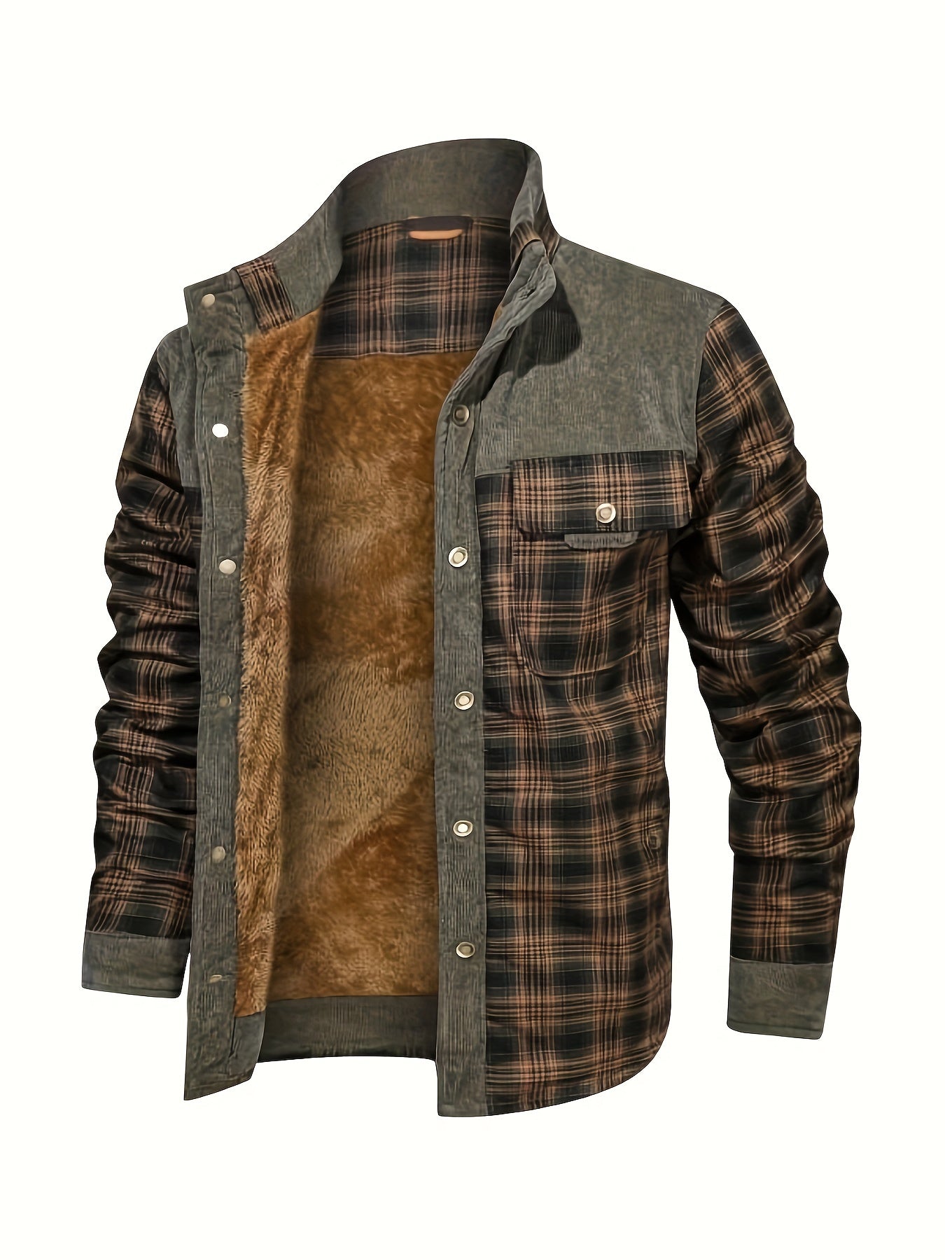 Men's Cozy Plaid Jacket - Casual Fall/Winter Button-Up with Lapel Collar