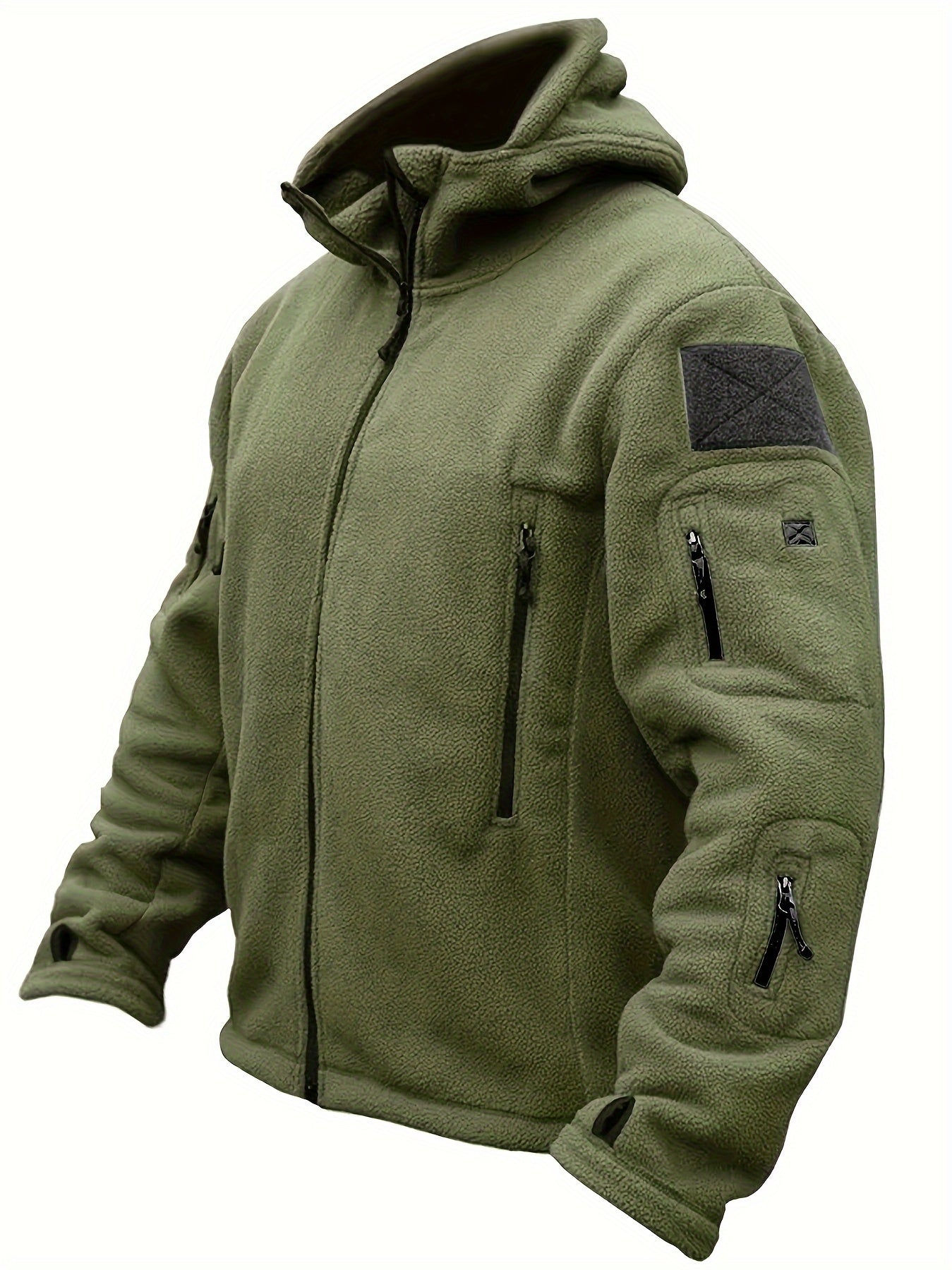 Windproof Fleece Jacket - Men's Cozy Hooded Coat - Zipper, Solid Color, Multiple Pockets for Autumn and Winter
