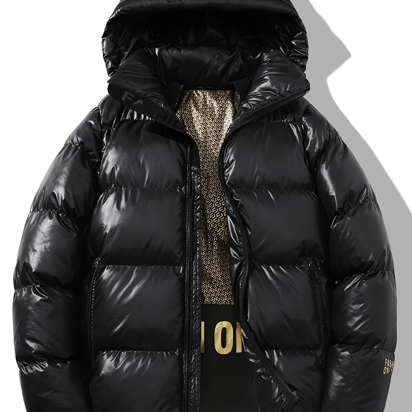 Men'S Winter Hooded Jacket, Casual Solid Color Polyester 100% with Pockets, Regular Fit, Non-Stretch Woven Fabric, Warm Thickened Coat with Polyester Fiber Filling