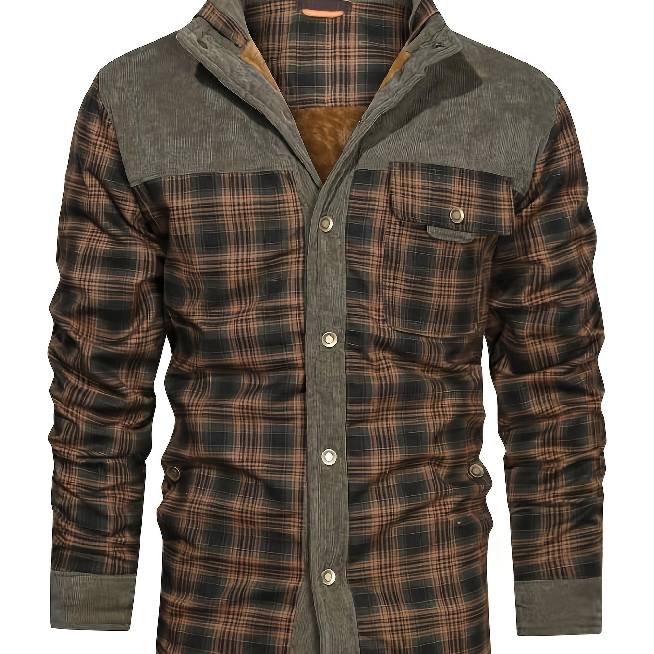Men's Cozy Plaid Jacket - Casual Fall/Winter Button-Up with Lapel Collar