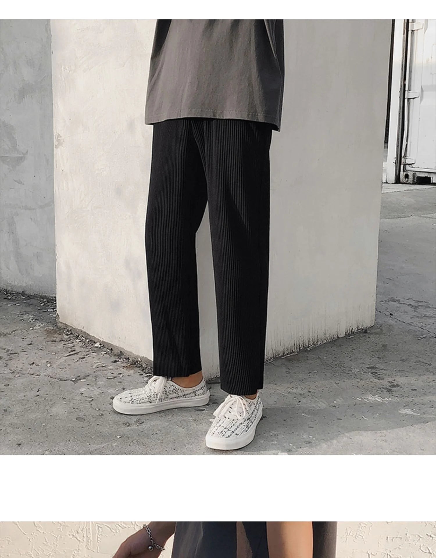 Summer Black Casual Pants Men Straight Pleated Men Japanese Streetwear Loose Ice Silk Pants Mens Wide Leg Pants Mens Trousers