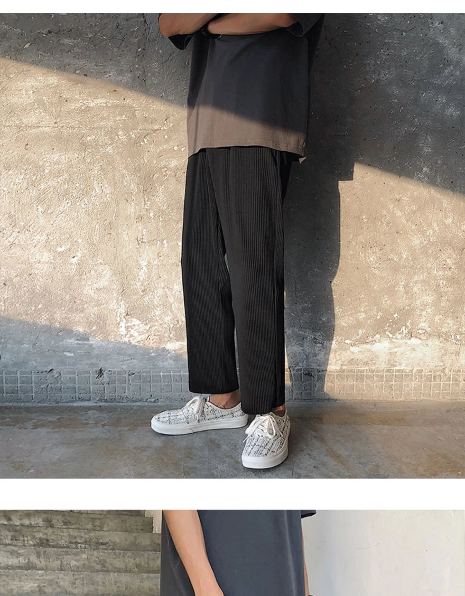 Summer Black Casual Pants Men Straight Pleated Men Japanese Streetwear Loose Ice Silk Pants Mens Wide Leg Pants Mens Trousers