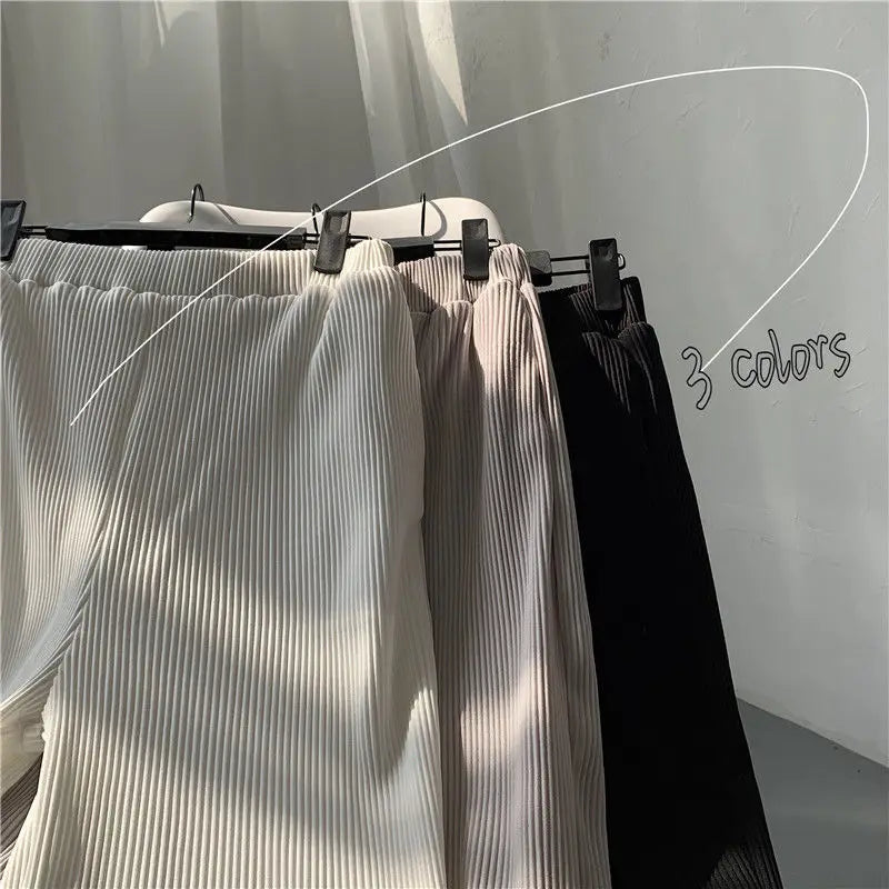 Summer Black Casual Pants Men Straight Pleated Men Japanese Streetwear Loose Ice Silk Pants Mens Wide Leg Pants Mens Trousers
