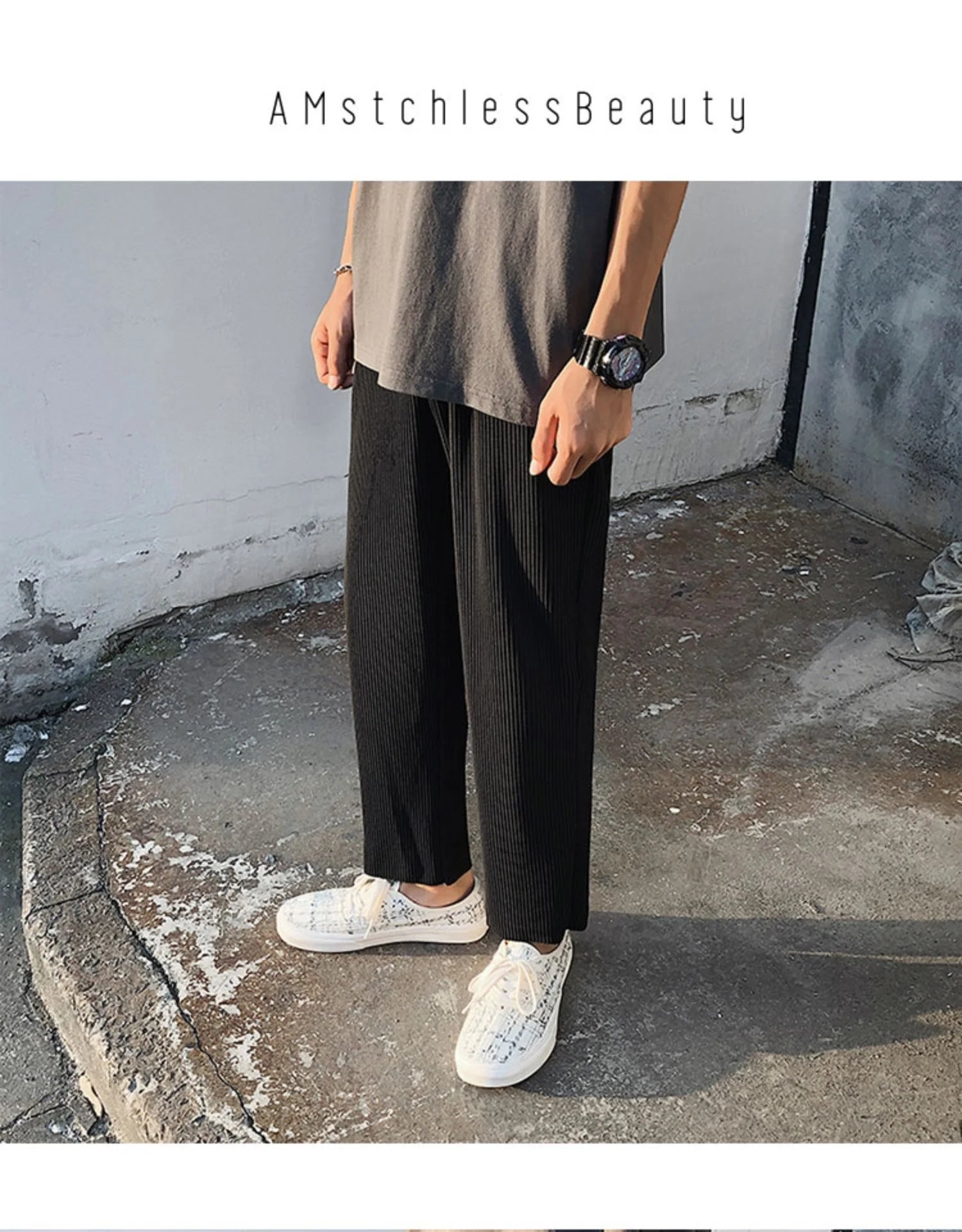 Summer Black Casual Pants Men Straight Pleated Men Japanese Streetwear Loose Ice Silk Pants Mens Wide Leg Pants Mens Trousers