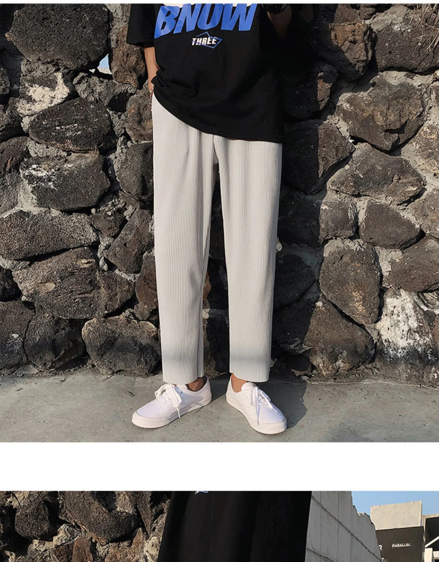 Summer Black Casual Pants Men Straight Pleated Men Japanese Streetwear Loose Ice Silk Pants Mens Wide Leg Pants Mens Trousers