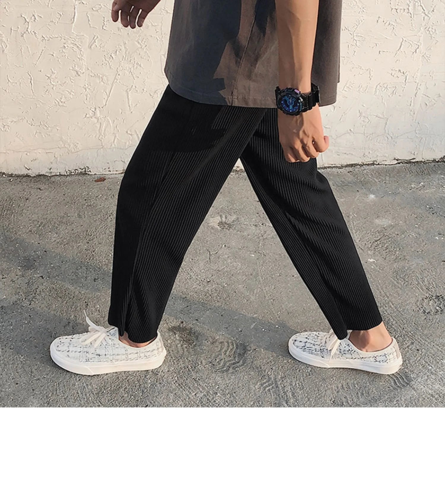 Summer Black Casual Pants Men Straight Pleated Men Japanese Streetwear Loose Ice Silk Pants Mens Wide Leg Pants Mens Trousers