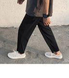 Summer Black Casual Pants Men Straight Pleated Men Japanese Streetwear Loose Ice Silk Pants Mens Wide Leg Pants Mens Trousers