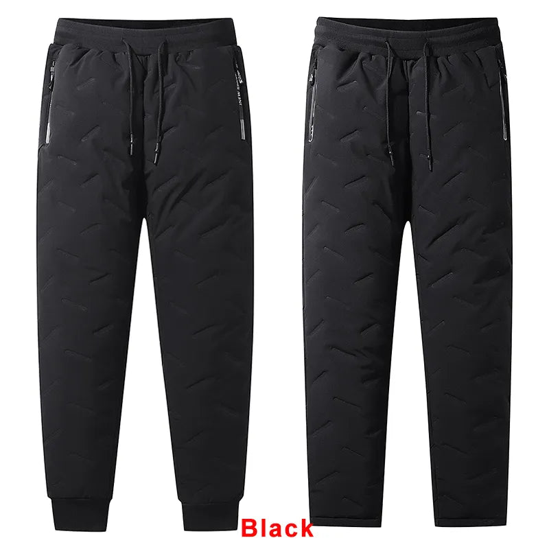 Winter Zip Pockets Thicken Fleece Sweatpants Men Joggers Black Grey Down Cotton Warm Pants Male Water Proof Thermal Trousers 7XL