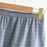 Men's Trousers Pajamas Set for Spring and Summer Thin Plaid Design Cotton Fabric Short Sleeved Long Pants Home Men Pyjama Set