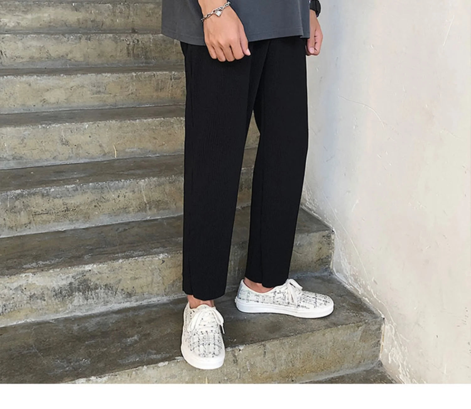 Summer Black Casual Pants Men Straight Pleated Men Japanese Streetwear Loose Ice Silk Pants Mens Wide Leg Pants Mens Trousers