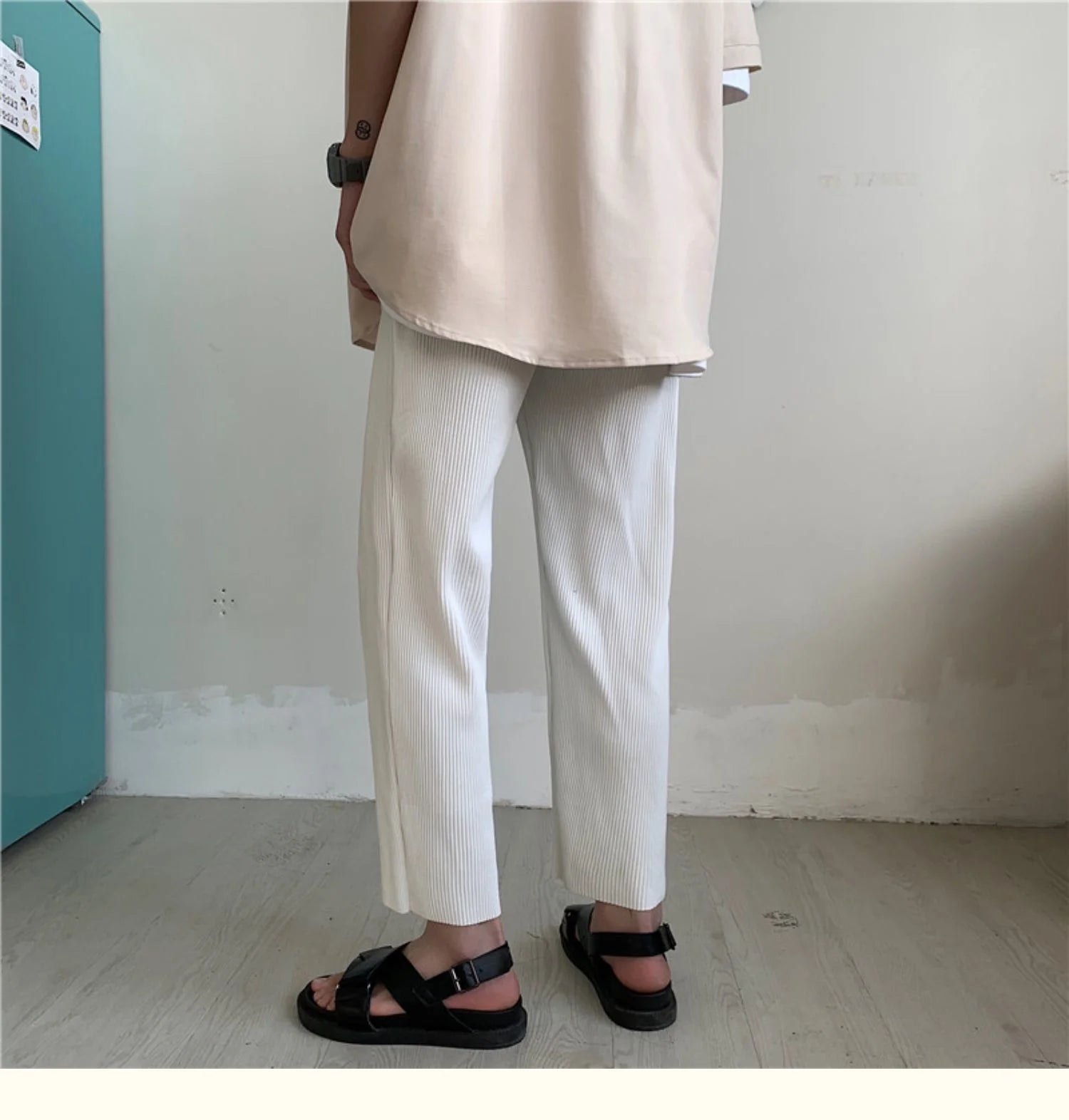 Summer Black Casual Pants Men Straight Pleated Men Japanese Streetwear Loose Ice Silk Pants Mens Wide Leg Pants Mens Trousers