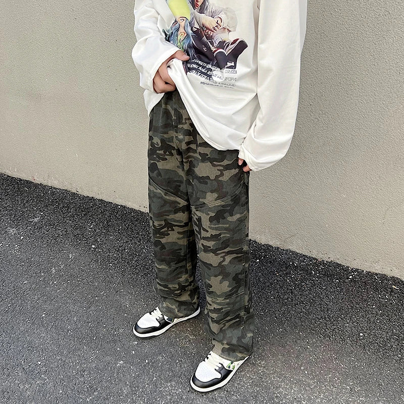 Men Classic Camouflage Punk Trouser Male Tide Brand Harajuku Wide Streetwear Pants Training Designer Loose Baggy Sweatpants