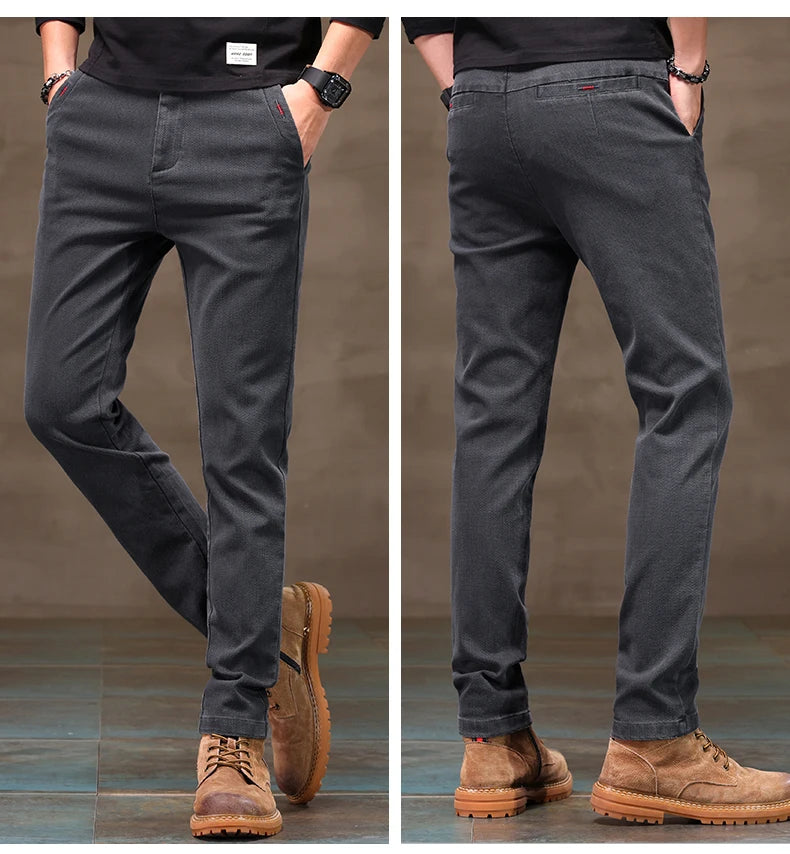 Men's Business Casual Pants Stretch Slim Fit Straight Semi-elastic Waist Trousers Solid Classic Office Work Male Clothing