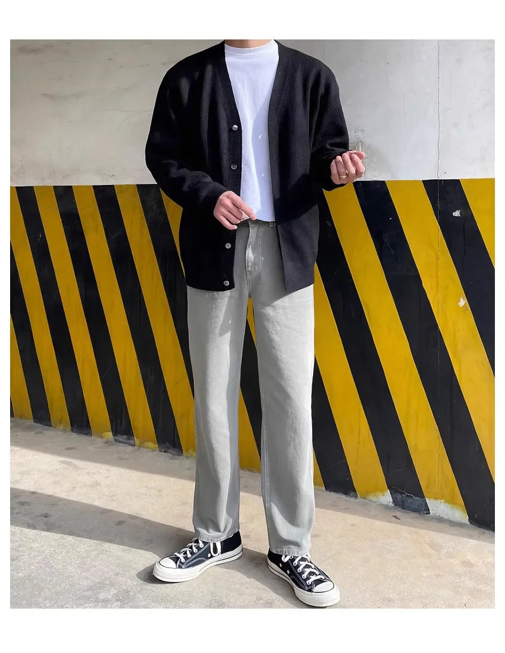 Fashionable V-Neck Knitwear Men's Loose Fit Solid Color Autumn New Style Casual Versatile Open Cardigan Sweater Jacket