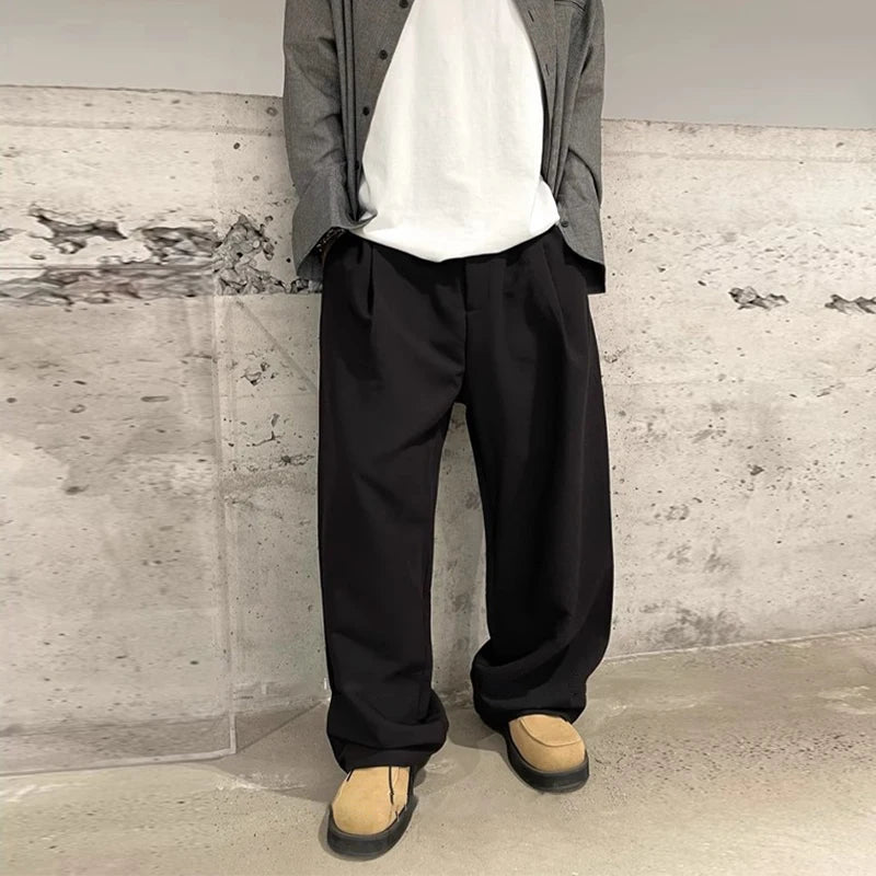 New Light Business Men Suit Pants Light Luxury Draped Solid Color Curved Knife Pants Elegant Straight Trousers Dress Pants M-3XL