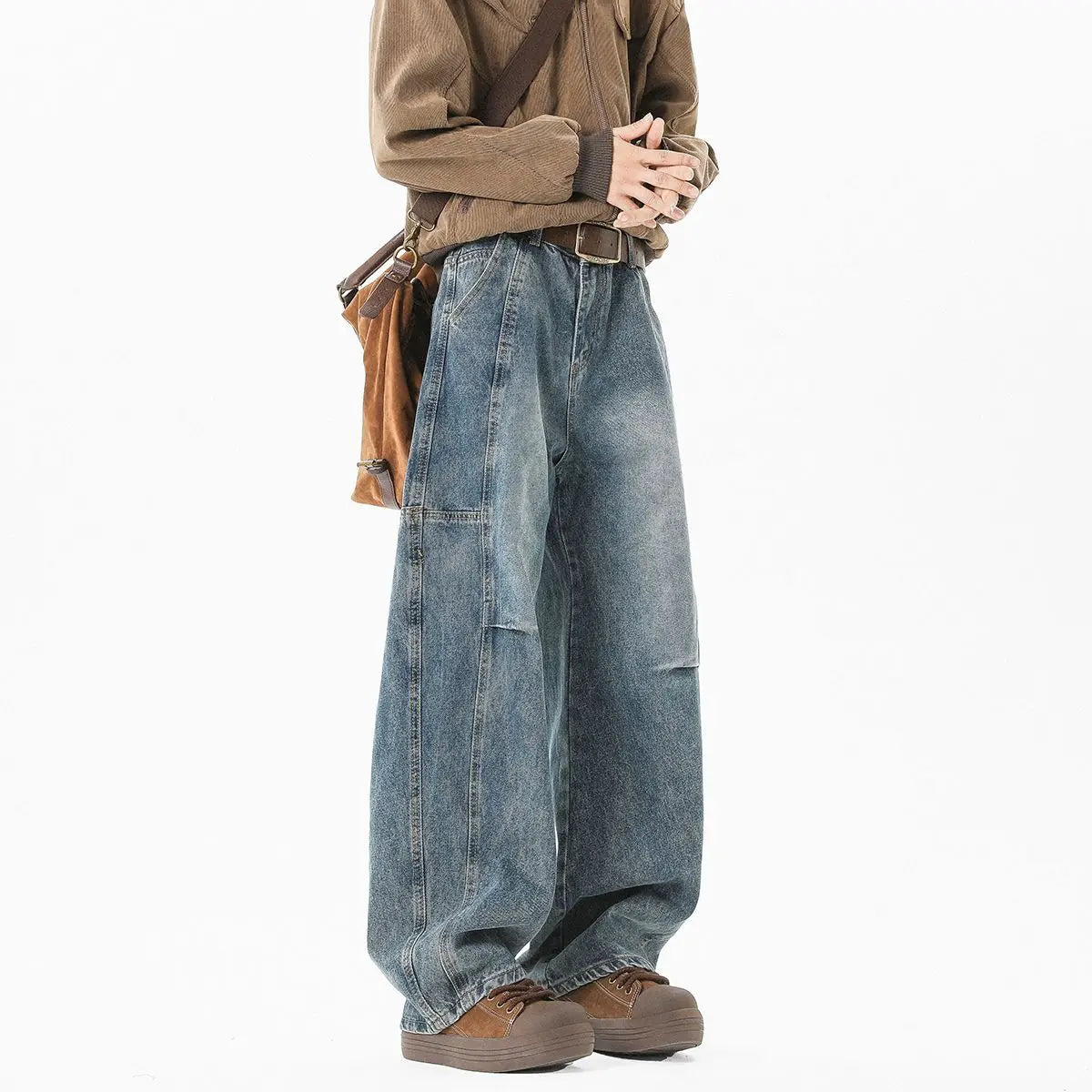 Hip hop personality trend men and women straight leg washed jeans American couple loose retro curved knife casual pants y2k