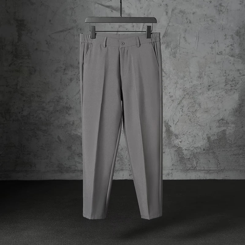 New Fashion Male Suit Pants Light Luxury Draped Cropped Button-down Business Casual Pants Premium Slim-fit Elegant Dress Trouser