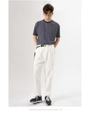 White Stretch Casual Ankle Pants Silhouette Men's Elegant Suit Pants Summer Korean Straight Loose Men's Smart Casual Trousers