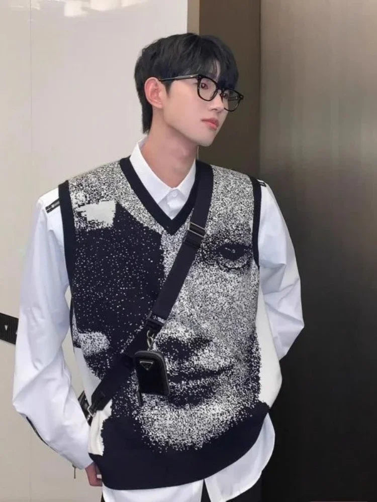Autumnr and Winter Sleeveless Waistcoat High Quality Sweaters Male Korean Fashion Harajuku Top Streetwear Y2k Men's Knitted Vest