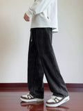 Mens Sweatpants High Street Acid Washed Cotton Elastic Waist Wide Leg Jogger Pants Drawstring Workout Long Pants