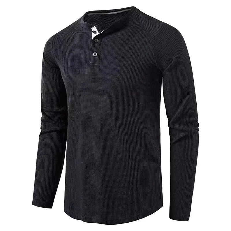 Autumn And Winter New Men's T-shirt Europe And The United States Men's Solid Color Long Sleeve Undershirt Henry Shirt Men