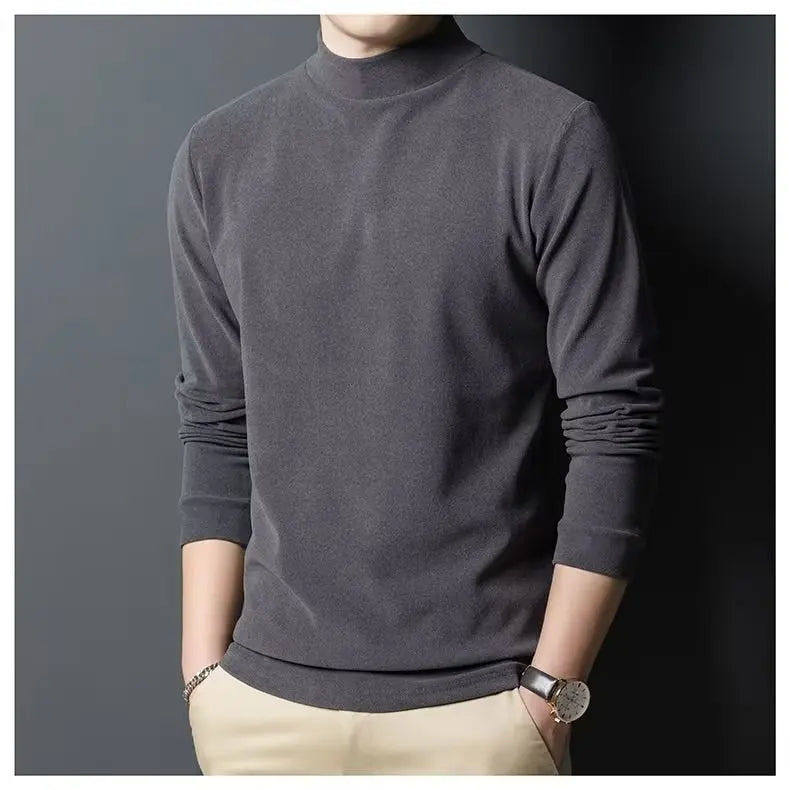 M-5XL Long Sleeve T-shirts Men Solid All-match Fashion Classic Leisure Cozy Slim Simple O-neck Middle Aged Autumn Stylish Chic