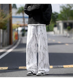 Jeans Mens Classic Straight Leg Jeans White Tie Dye Denim Pants Unisex Fashion Casual Trousers Streetwear Hip Hop Style Washed