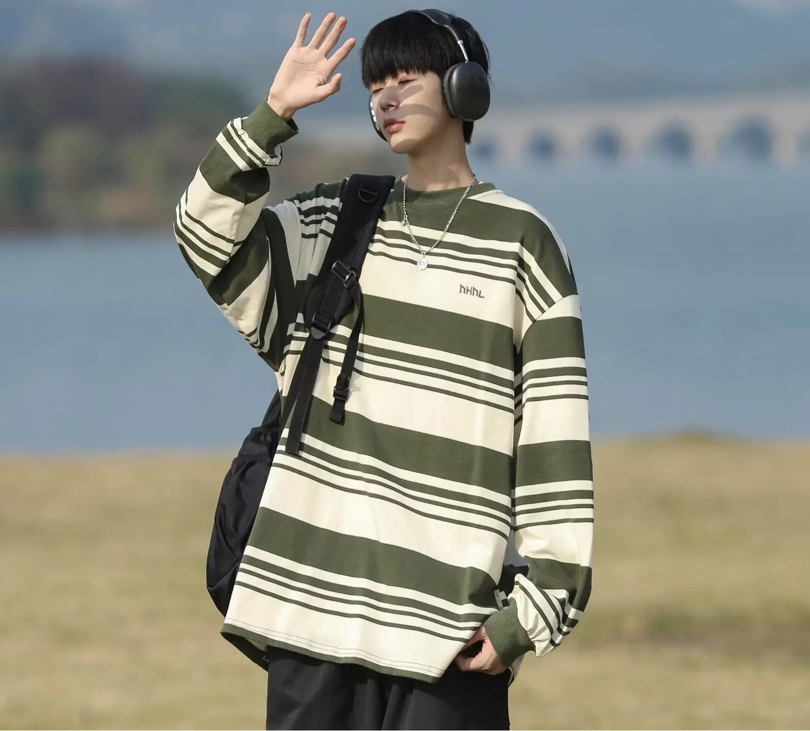 Striped T-shirts Men Advanced Slouchy O-neck Long Sleeve Japanese Style Vintage Baggy Casual Clothing Autumn Fashion Harajuku