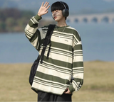 Striped T-shirts Men Advanced Slouchy O-neck Long Sleeve Japanese Style Vintage Baggy Casual Clothing Autumn Fashion Harajuku
