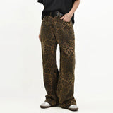 Men Fashion Leopard Graphic Hip Pop Jeans Male Loose Straight Leg Party Denim Pants New American Style Streetwear Denim Trousers