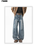 Hip hop personality trend men and women straight leg washed jeans American couple loose retro curved knife casual pants y2k