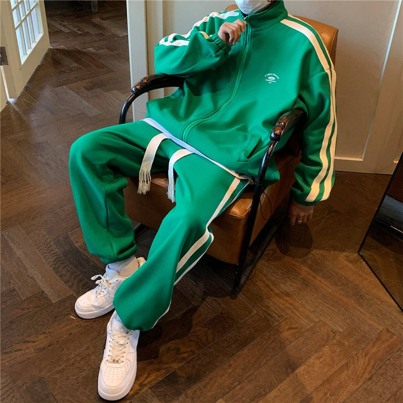 Stripe Sports Suit Men's Spring Autumn Casual Cardigan Sweatshirt Sweatpants Preppy Two-piece Set New Unisex Joggers Tracksuits