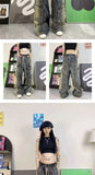 Street men and women trendy and personalized hip-hop straight leg washed gradient jeans for couples loose casual Harajuku pants
