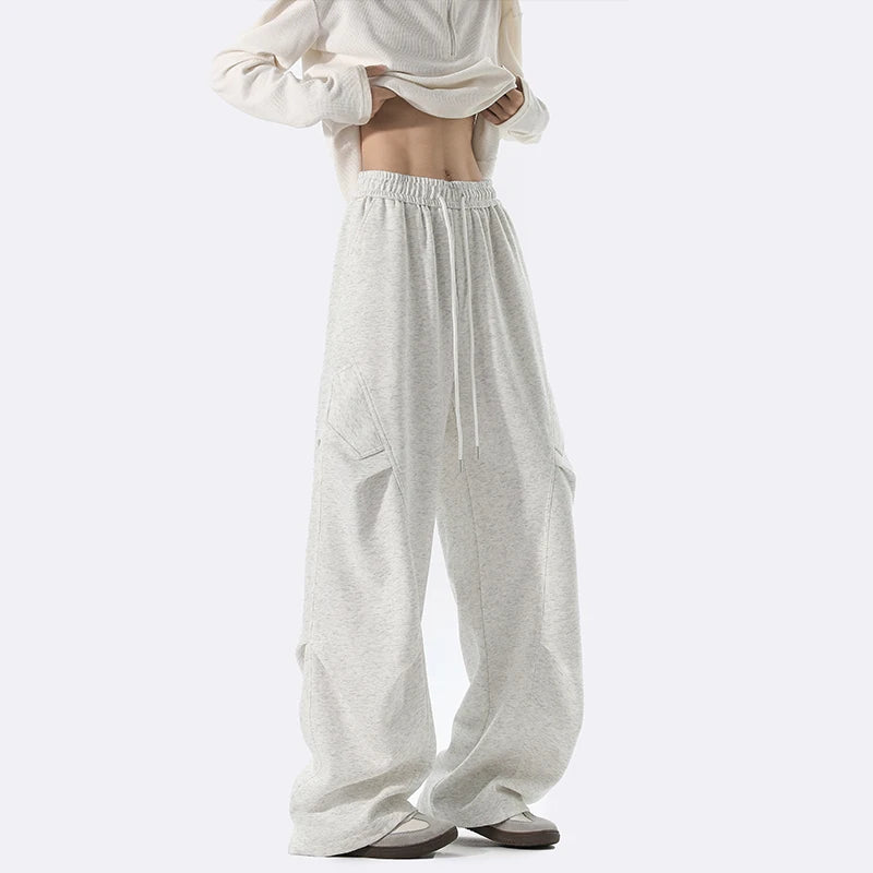 Mens Casual Pants Loose Fit Joggers Patchwork Pleated Trousers Trendy Elastic Waist Outdoor Sports Streetwear Hip Hop Trousers