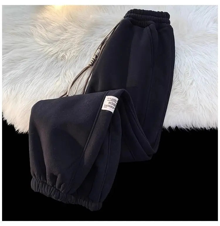 Korean style autumn and winter men and women street personality loose wide leg bound sports pants couple simple casual pants