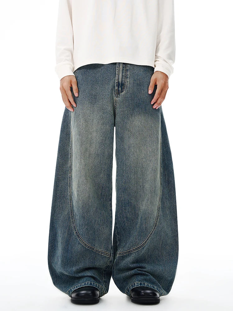 Baggy Classic Jeans Men's Vintage Wash Cotton Wide-leg Denim Pants Loose Fashion Spliced Streetwear Trendy Hip-hop Y2K Trousers