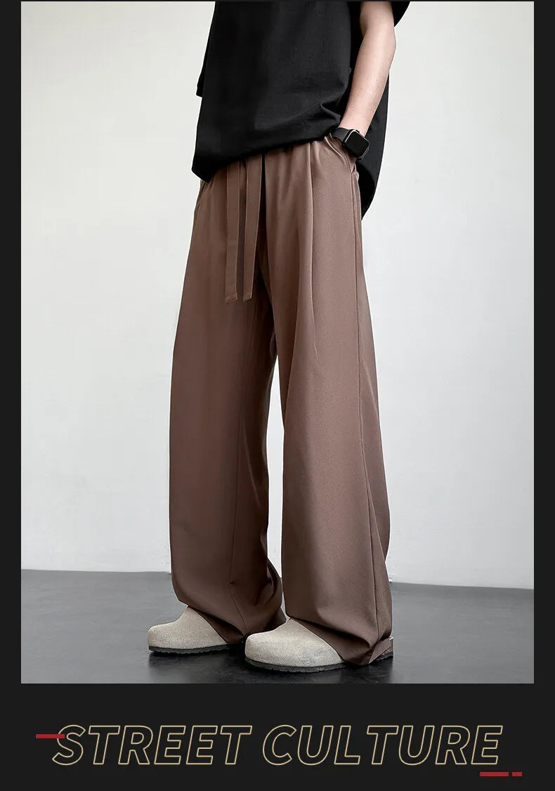 Men's Casual Straight Long Loose Pants Stretch Elastic Waist Jogger Korean Classic Blue Black Gray Male Brand Trousers Plus Size