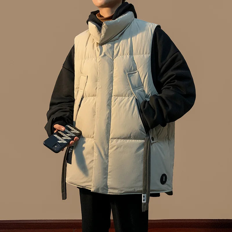 Turtleneck Vests Men Safari Style Loose Lace-up  All-match Daily Autumn Winter Simple Hipster Streetwear Slouchy Students