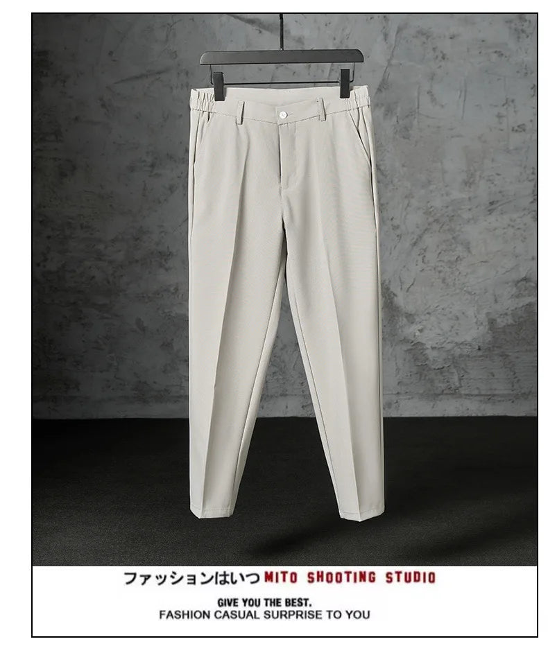 New Fashion Male Suit Pants Light Luxury Draped Cropped Button-down Business Casual Pants Premium Slim-fit Elegant Dress Trouser