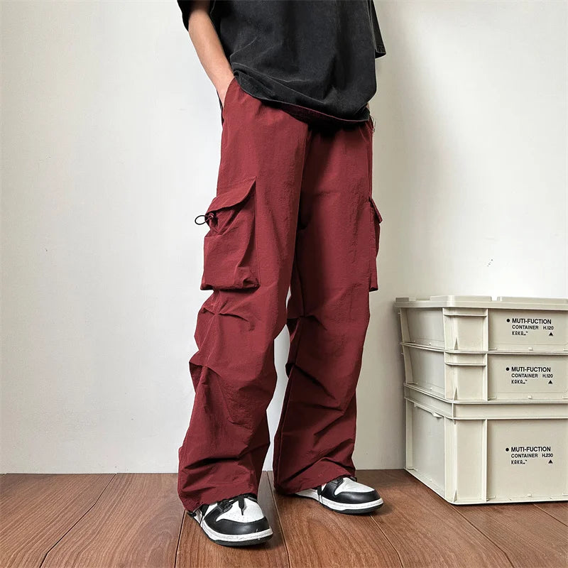 Summer Thin Casual Pants Men Retro Cargo Pants Men Japanese Streetwear Hip-hop Loose Wide Leg Pants Mens Vintage Trousers