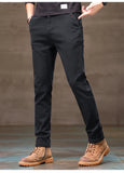 Men's Business Casual Pants Stretch Slim Fit Straight Semi-elastic Waist Trousers Solid Classic Office Work Male Clothing